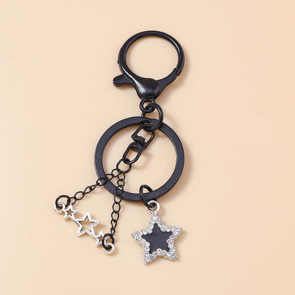 Cool Gothic Punk Black Cross Keychain Moon Star Key Ring Pendants for Women Handbag Decor DIY Handmade Jewelry Gifts