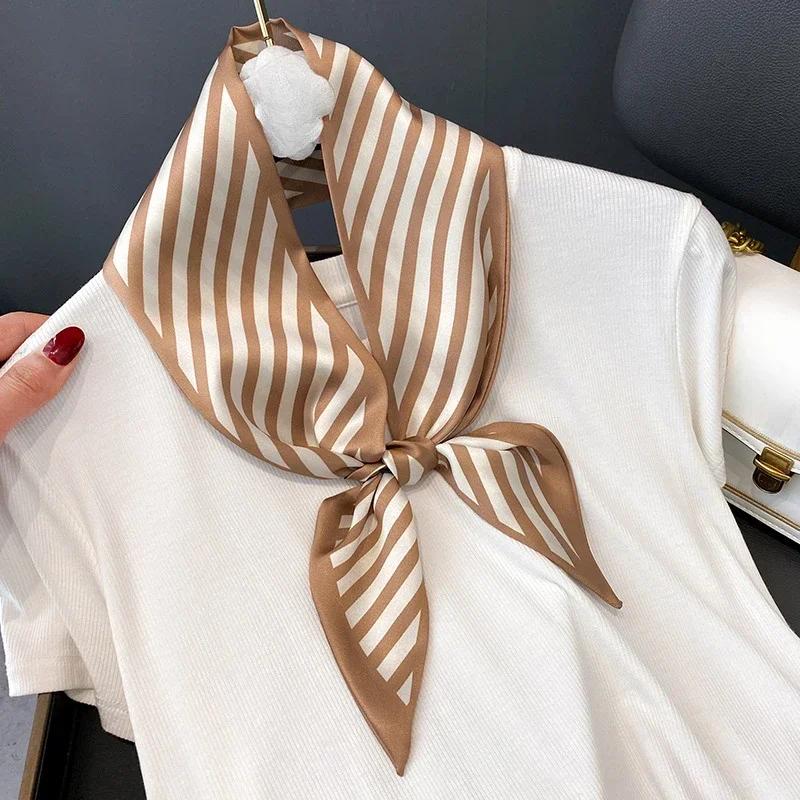 New Striped Fashion Silk Ribbon Spring/Summer Versatile Scarf Long Women's Twill Neckerchief Soft Satin Headband