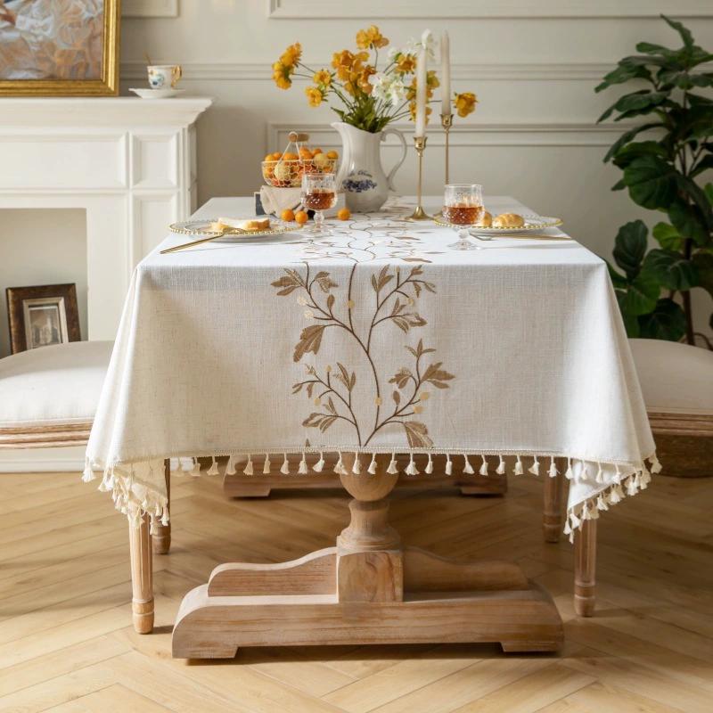 Прямоугольная скатерть из хлопка и льна, мягкая водонепроницаемая скатерть с вышитым цветочным узором для обеденного чайного стола, украшение для стола, защита от пыли