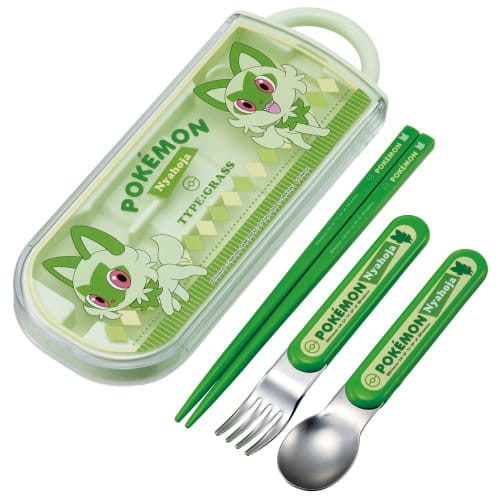 Skater Children's Cutlery Set, Lunch Box, Chopsticks, Spoon, Fork, Made In Japan, Sliding Cutlery, Name Stickers Included, Antibacterial, Pok?mon Trio