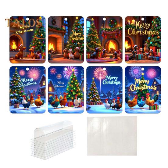 8 шт. Рождественская открытка Подвеска Рождественский кошелек Карты Двусторонняя лента Рождественская елка Печать Держатель для денег Украшение Зажим для денег Украшение