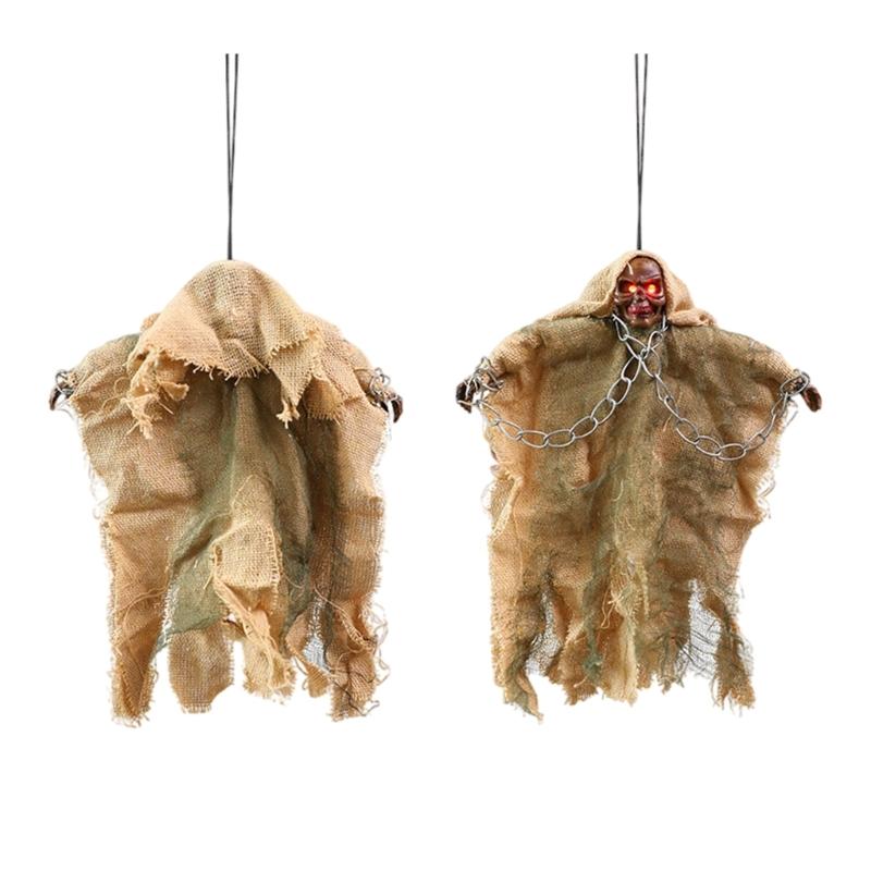 Witch Skeleton Hanging Ornament with Light up Eye Halloween Ghostly Witch Ceiling Decoration for Doorway Patios Garden