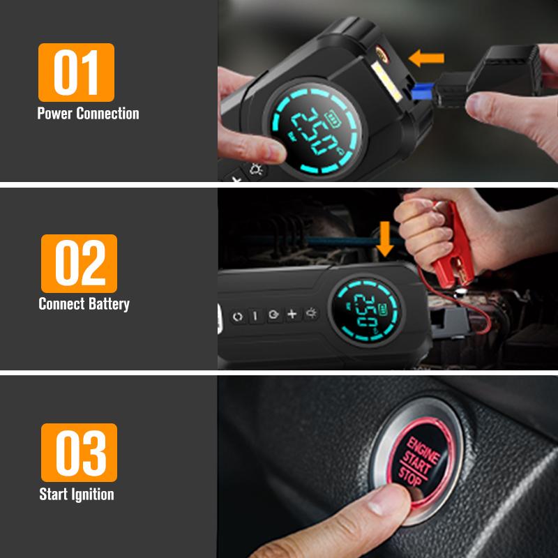 Car Air Pump 4 In 1 Auto Tyre Inflator with Jump Starter Portable Air Compressor Power Bank Starters Starting Lighting