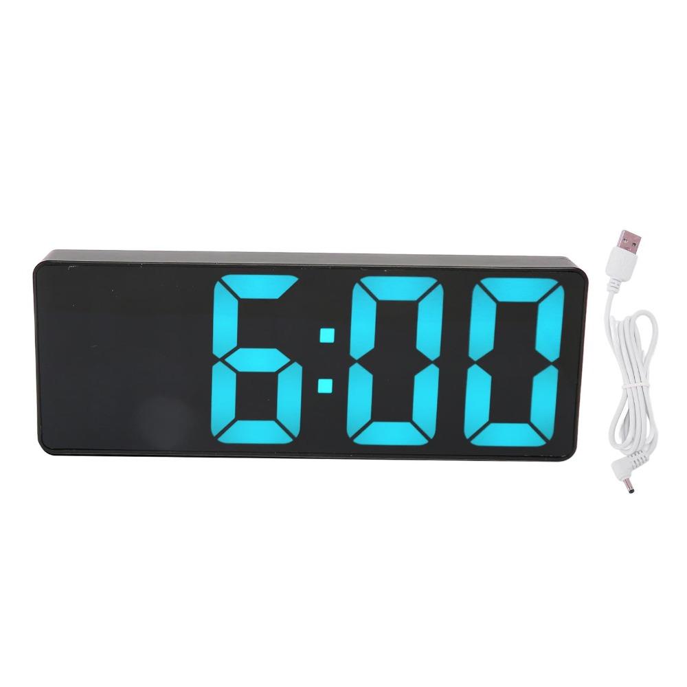 Blue Number Display LED Mirror Clock USB Battery Powered Bedside Clock For Bedroom