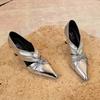 Huge Look~! 5CM Cross with Pointed Tip Hollow Pleated Single Shoes Women's Gold Retro Inner Heel Small Leather Shoes