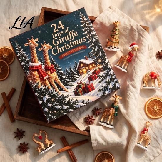 Christmas Keepsake Collectibles Giraffe Advent Calendar, 24Pcs Acrylic Ornament Set with Santa Hat Party Favors Wreath Designs, Holiday Tree
