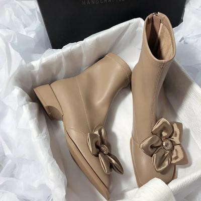 Модные женские сапоги на платформе с цветочным принтом, женские осенние новые сапоги из искусственной кожи на низком каблуке, женские новые дизайнерские короткие сапоги на толстом каблуке Mujer