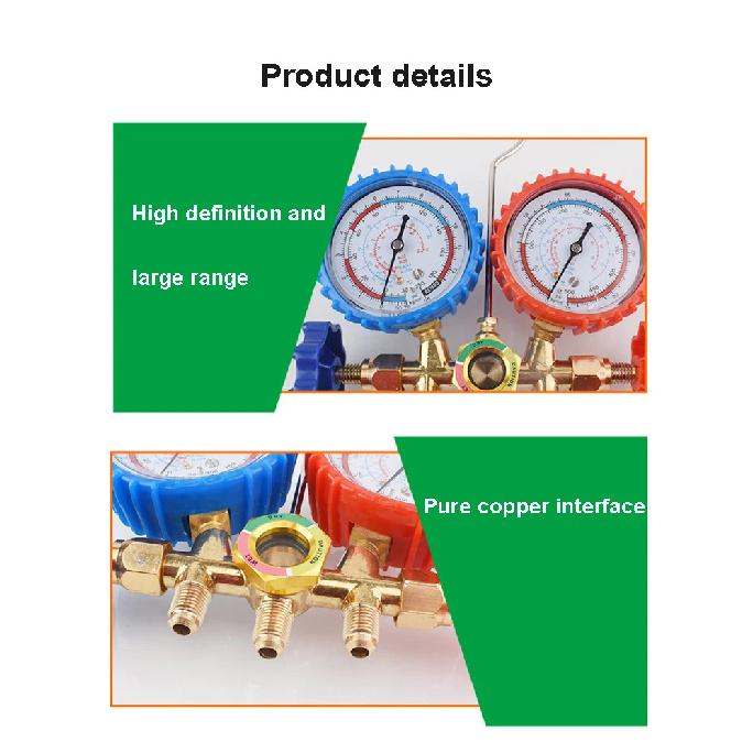 Refrigerant Manifold Gauge Air Condition Refrigeration Set Air Conditioning Tools with Hose and Hook for R22 R134A