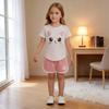 Девочки 2-Piece Наряд 1-8 лет Белая футболка с принтом кошки с розовыми шортами Комплект Детская летняя одежда с оборками на рукавах с животными