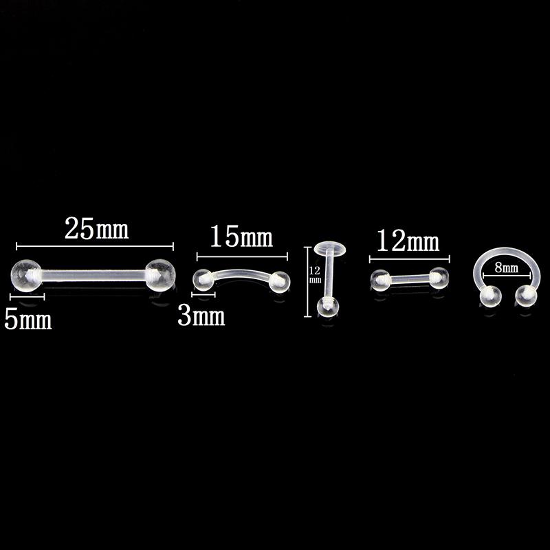 10 шт./компл., прозрачное акриловое кольцо со штангой для бровей, живота и языка, пирсинг, ювелирные изделия
