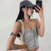 New Arrivals Open Run Women Slim FiT STripe Shirring Off Shoulder HalTer Neck T