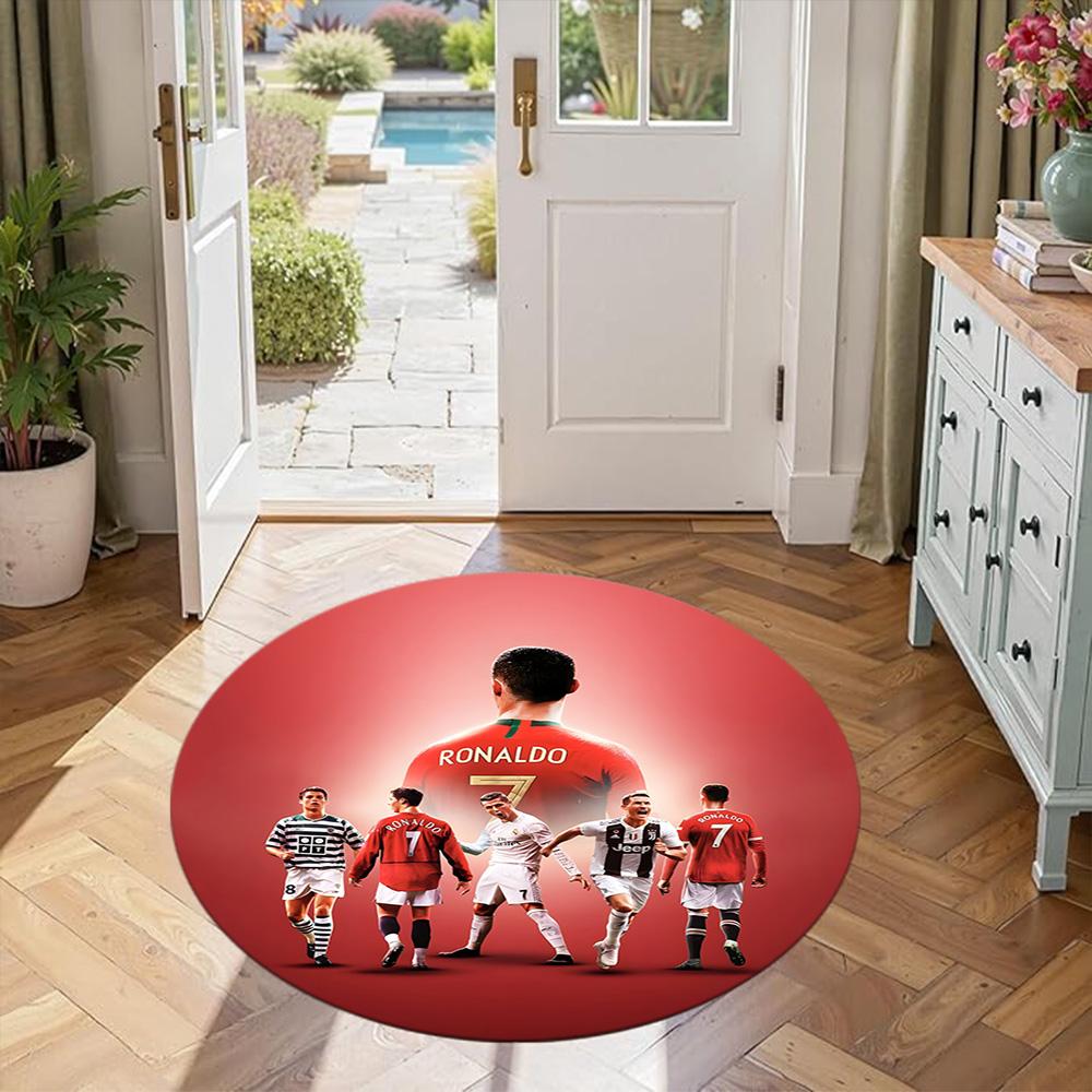 Cristiano Ronaldo Round Area Rug Perfect for Kitchen Foyer Balcony Decorate room Anti-slip Round Rug Office home decor Gift for Festivals