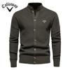 Callaway Вышитый осенне-зимний новый тренд однотонный кардиган мужской свитер деловой высококачественный свитер вязаный свитер