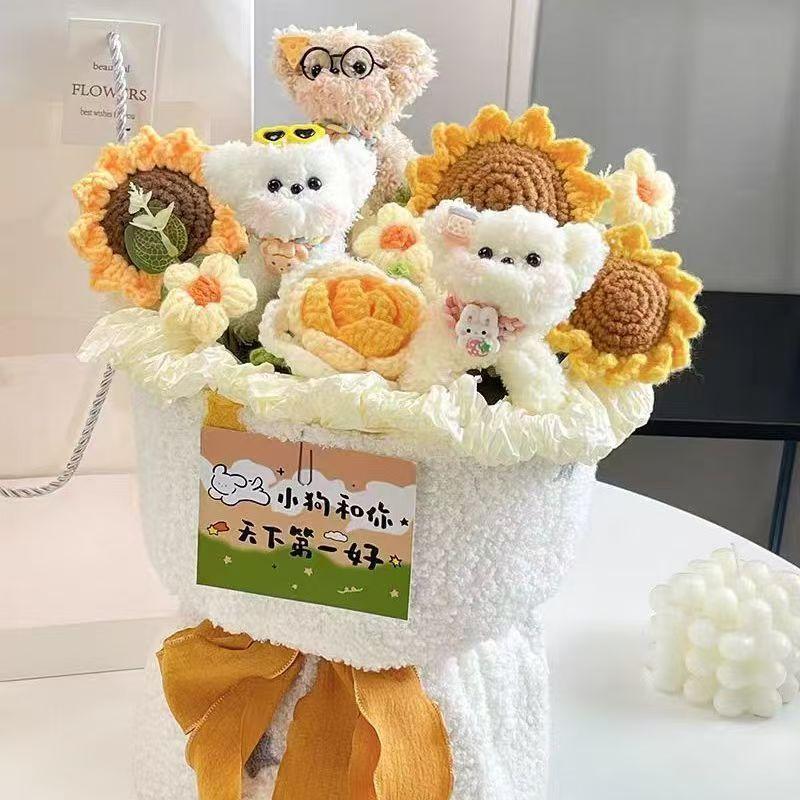 Chenille Stem Birthday Bouquet with Dog Doll - Handmade, Cute Gift for Bestie