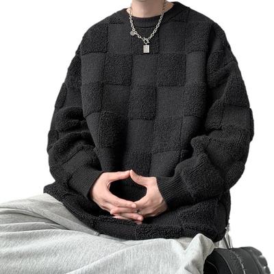 Осень и Зима Большой Размер Клетчатый Свитер Гонконгский Стиль Нейтральный Повседневный Свободный Пуловер Вязаный Свитер Куртка