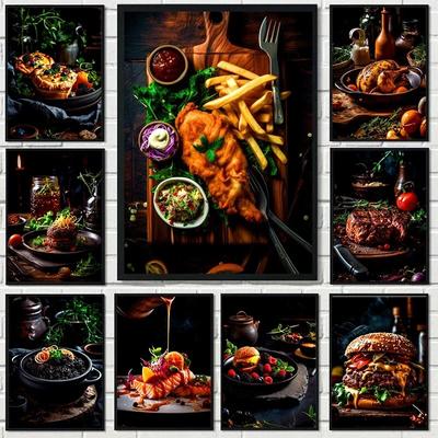 Вкусные куриные гамбургеры, постер с изображением еды, печать на холсте, настенные художественные фотографии для ресторана, дома, кухни, декора комнаты, подарки