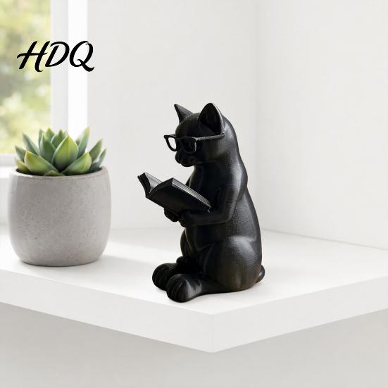 Украшение "Кот в очках" 3D-печатная фигурка для чтения Декоративная с утяжеленным нескользящим основанием Аксессуар для офисного стола Интеллектуальная статуэтка Глаз