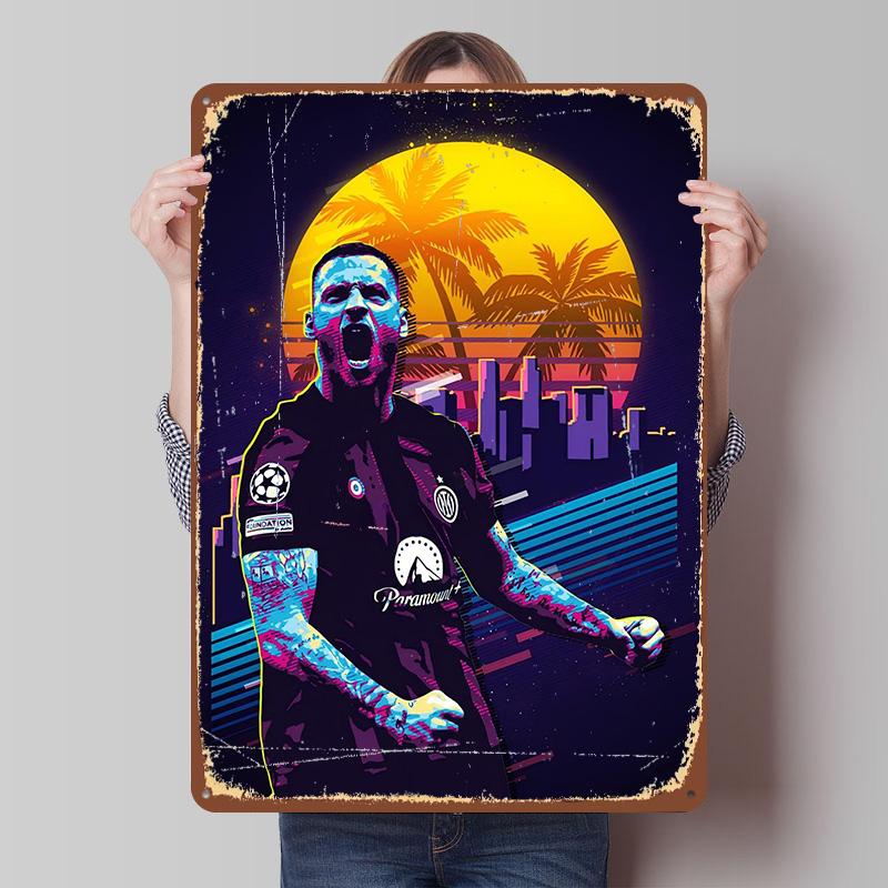 Soccer Player in Retro Style Printed Poster Customized Wall Art Retro Vintage Metal Tin Signs for Home Gamer Room Decoration