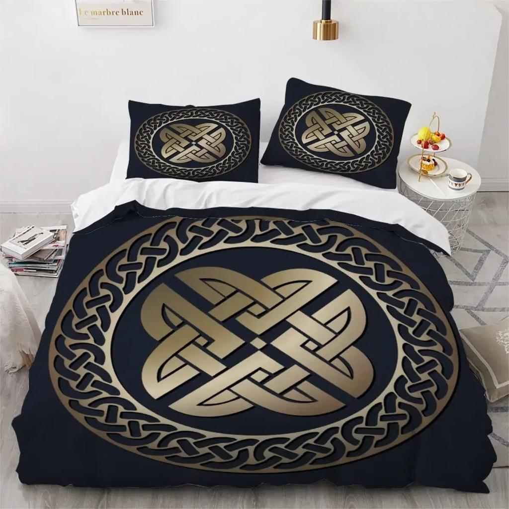Viking Duvet Cover Set Nordic Viking Runes Print Bedding Set for Boys Teen Men King Size 2/3pcs Soft Polyester Comforter Cover