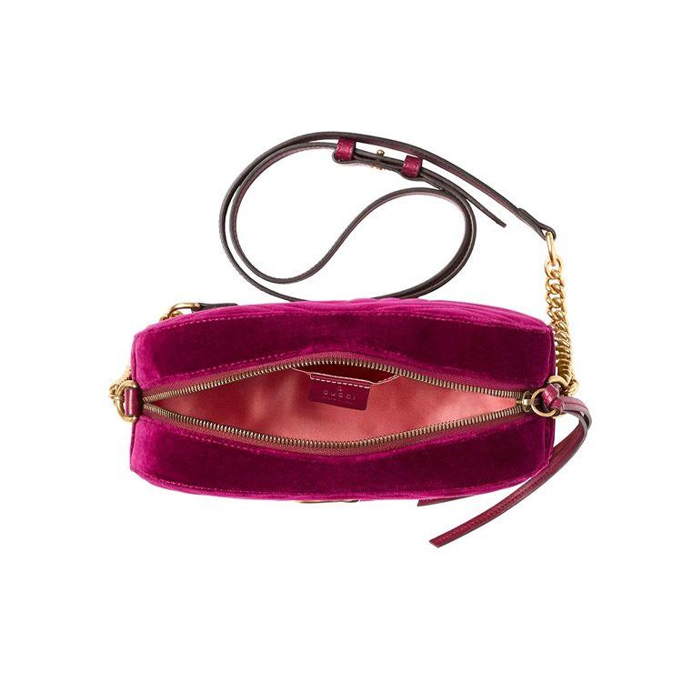 Gucci GG Marmont Quilted Velvet Camera Bag Fuchsia Gold Hardware Daily Party 447632-9QIBT-5671