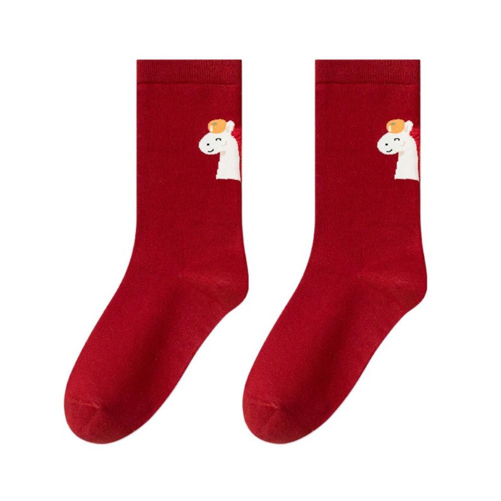 Cartoon Year of The Horse Socks Mid Calf Zodiac Year Cotton Socks Cute New Year Tube Socks  Women