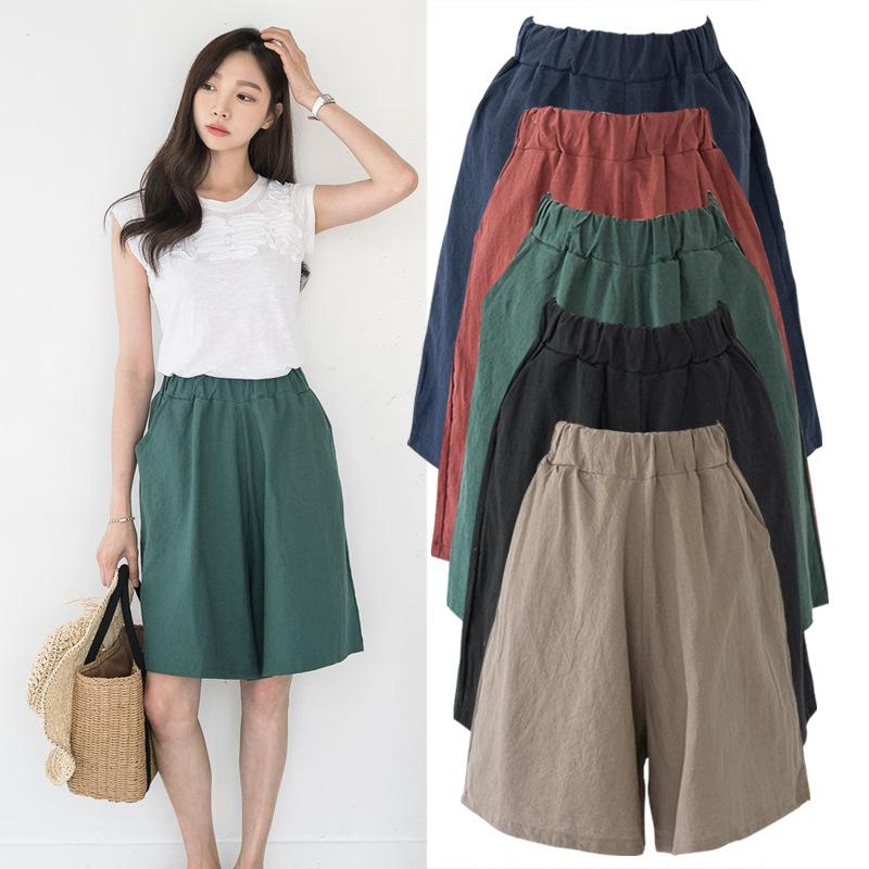 Spring Summer Solid Colour Models Plus Size Women's Five Trousers Loose Shorts Comfortable and Breathable Thin Section of Wide Legged Trousers