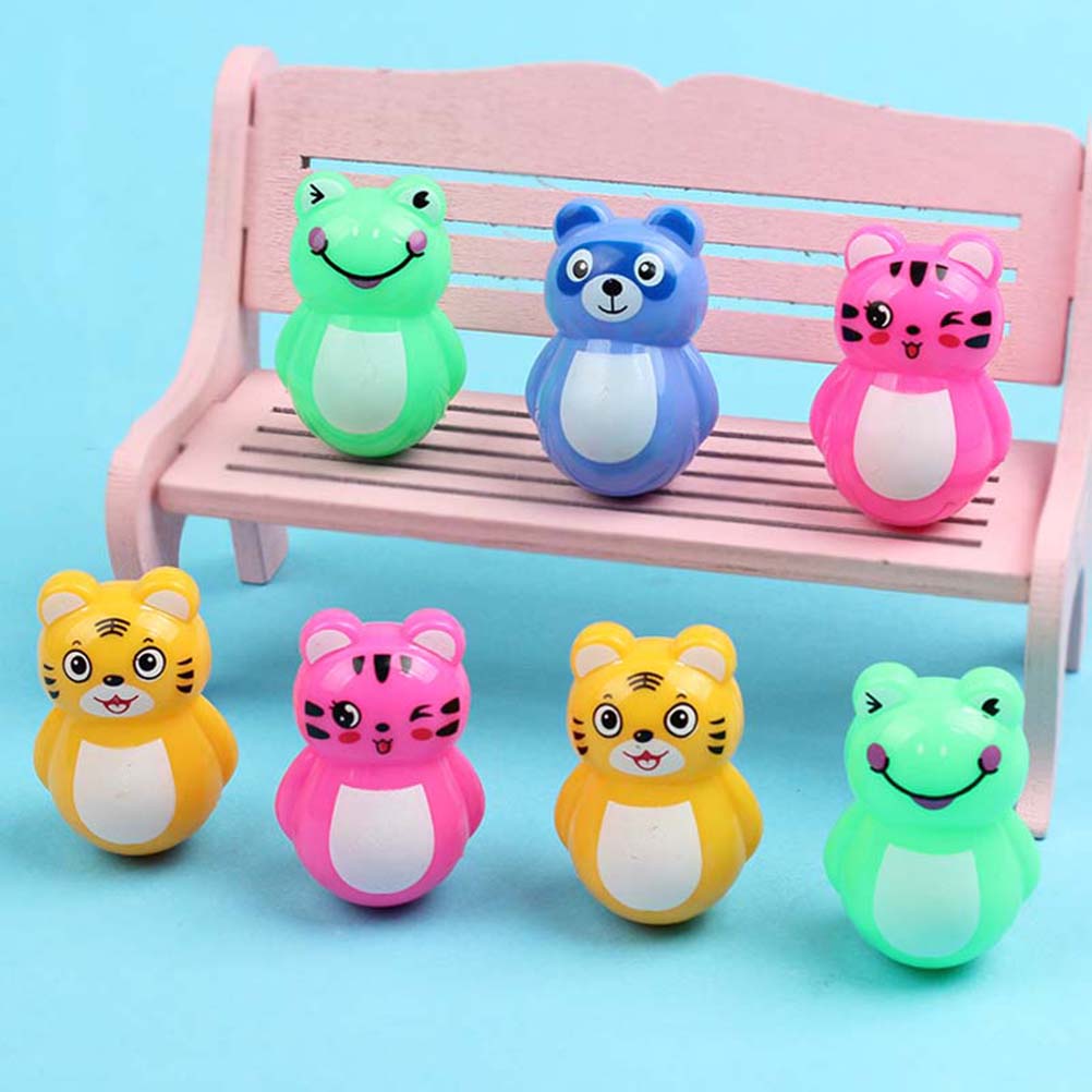 4 Pcs Tumbler Adorable Roly Poly Plastic Cartoon Animal Tumbler Rattles Tumbler Toys