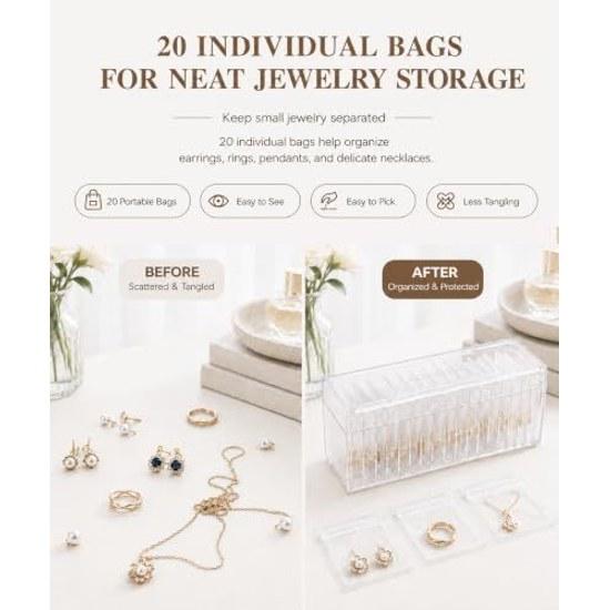 HOMEHIVE Acrylic Jewelry Box Organizer Clear Storage 20 Pieces Portable Color Change Resistant Bag Included Travel Case Earrings Rings Necklaces Gifts