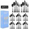 New Pattern Stainless Steel Tableware 40 Pieces Suit PVD Plated Printed Black Carved Handle Laser
