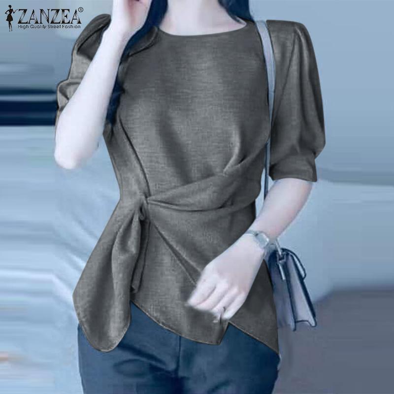 ZANZEA Женская повседневная летняя бандажная блузка с коротким рукавом