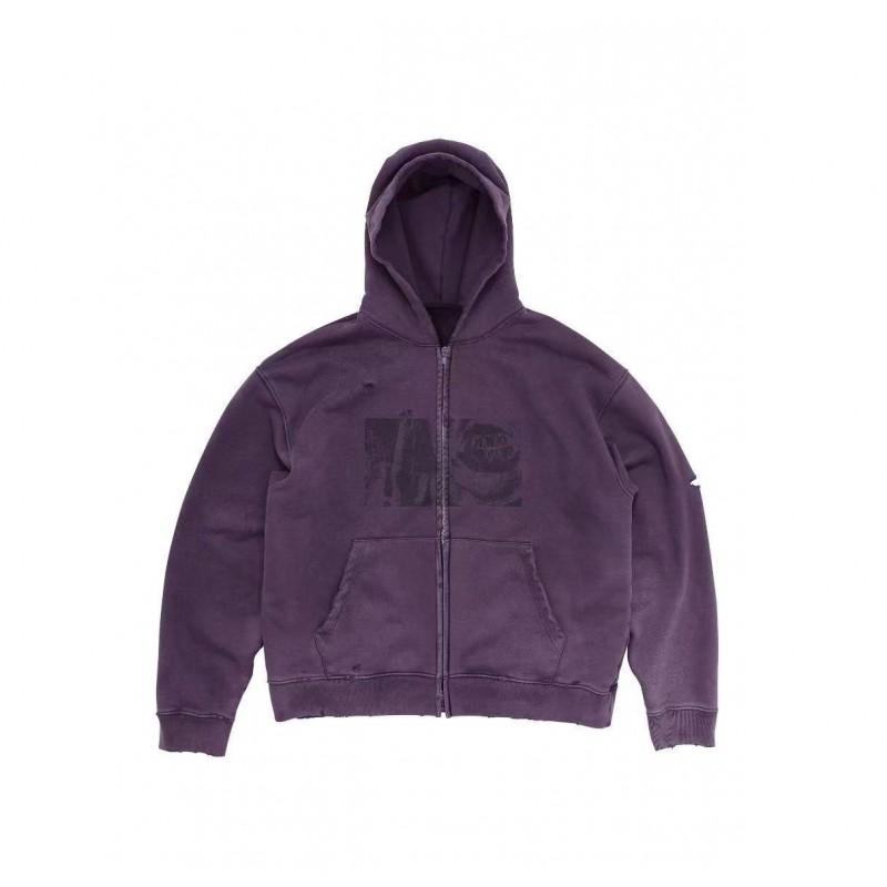 Mens Relaxed Fit Hooded Sweatshirt With Distressed Front Print Kangaroo Pocket - Fall Casual Wear