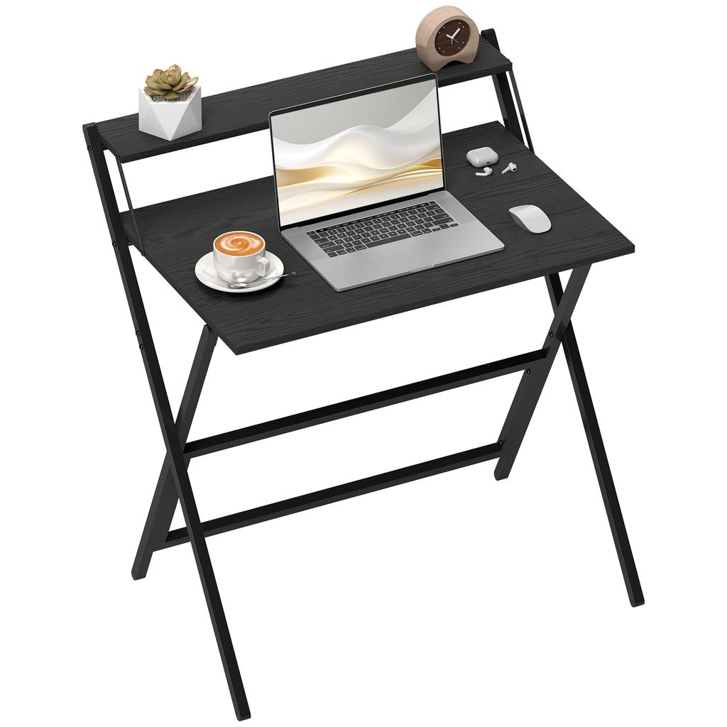 81.5 Cm Folding Computer Desk With Monitor Shelf Black