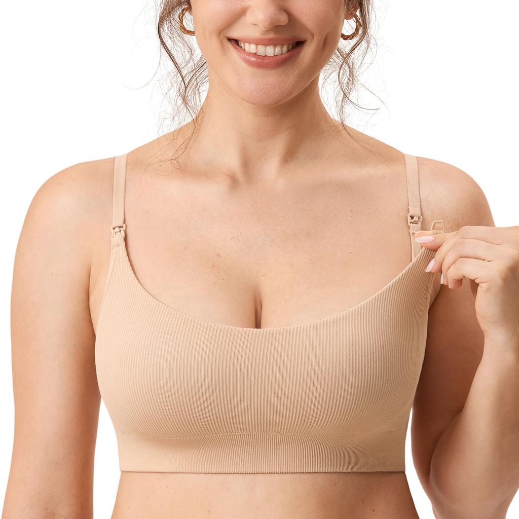 Maternity Nursing Front Maternity Night S [MOMANDA] Bra, Bra, Opening, Non-wired, Ribbed, Plain, Soft, Bra, Bra, Beige,