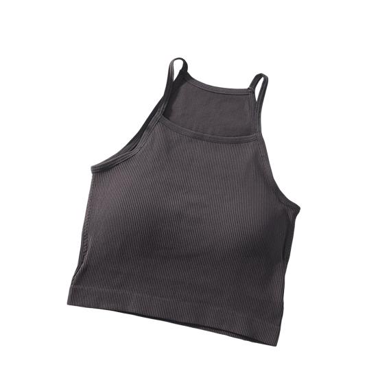 Women's Padded Ribbed Tank Top Summer Sleeveless Racerback Basic Top with Built-in Bra Spaghetti Strap Camisole Crop Top