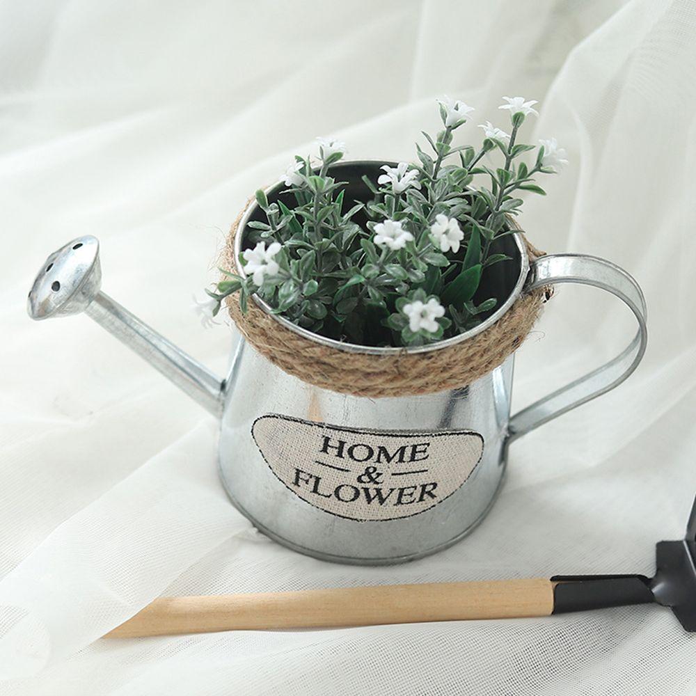 Vintage Iron Sheet Garden Flower Bucket Vases Embossed Wrought Watering Can