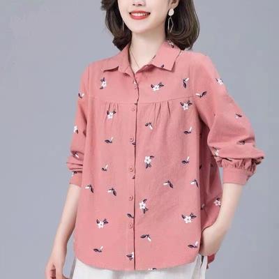 Хлопок Весна Осень Свободная рубашка в западном стиле с длинными рукавами, уменьшающая возраст, топ для среднего возраста, блузки, рубашки