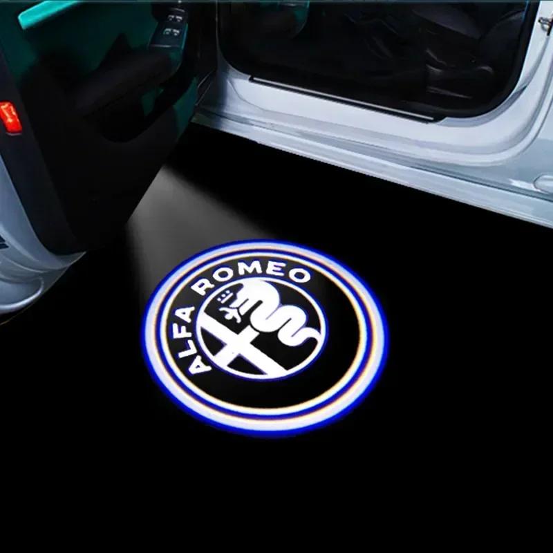 2pcs Car Door Lights Logo Projector HD Welcome Lights  For Alfa Romeo Giulietta Mito Giulia Stelvio Brera 147 156 Accessories