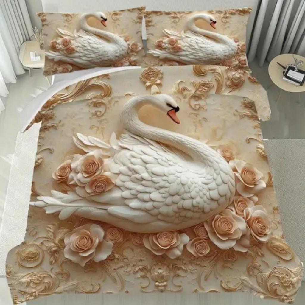 Цвет света Элегантный Белый Лебедь Пододеяльник Размер Квин Кинг Лебедь Жемчуг Комплект Постельного Белья Универсальный для Четырех Сезонов Украшение Комнаты Роскошь