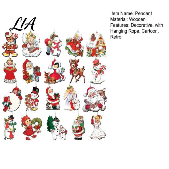 Handmade Wooden Craft Ornaments Retro Christmas Hanging Ornaments, Xmas Tree Pendants with Rope, Rustic Santa Claus Reusable Holiday Party Favors