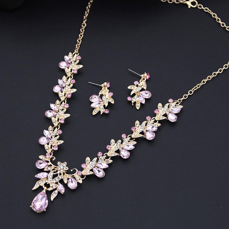 Luxury 3 Pcs Wedding Jewelry Sets for Women Dangle Earrings and Necklace Sets Bridal Costume Accessory