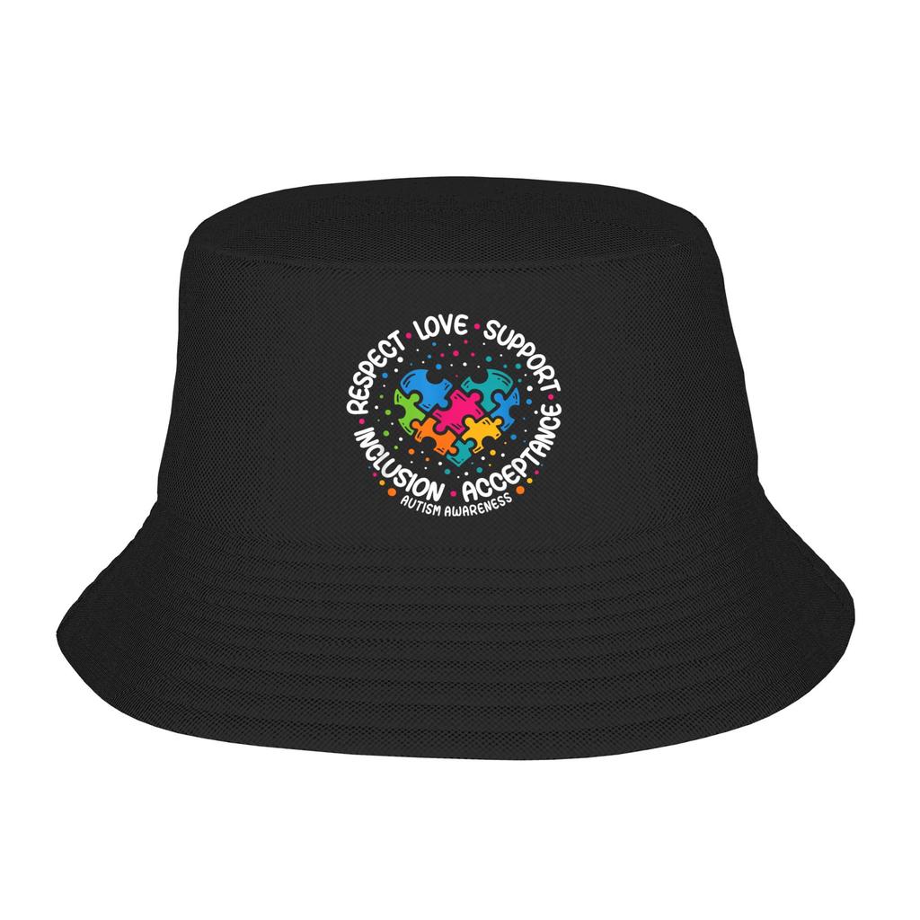 Autism Awareness Respect Love Support Blue Autism Bucket Hat Outdoor FisherUnisex Caps Beach Travel Sun Hats Unisex Casual Print Cap