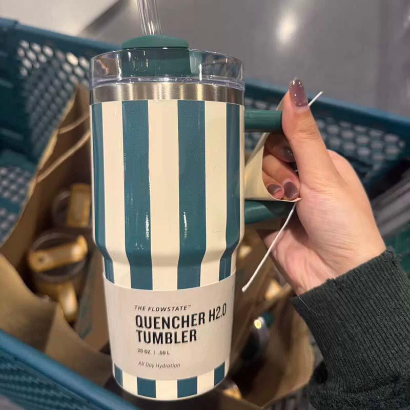 Термобутылка для воды 20 унций с ручкой и соломинкой Посуда для напитков Горячая Холодная Нержавеющая сталь Термос Портативные Автомобильные Кофейные чашки Термокружка