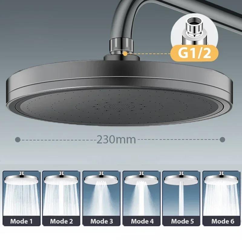 6 Modes Rainfall Shower Head Bathroom High Pressure Top Rain Shower Heads Shower Faucet Accessories Gun NEW