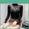 Spring European New Fashion Autumn Clothes Tshirt Sexy Women Turtleneck Diamonds Tops Blouses Elegant Casual Long Sleeve Slim Tees