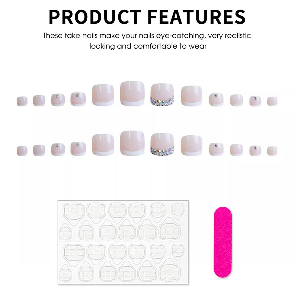 24PCS French Nude Square Fake Toenail Chip-Proof Smudge-Proof Fake Nails for Daily and Parties Wearing