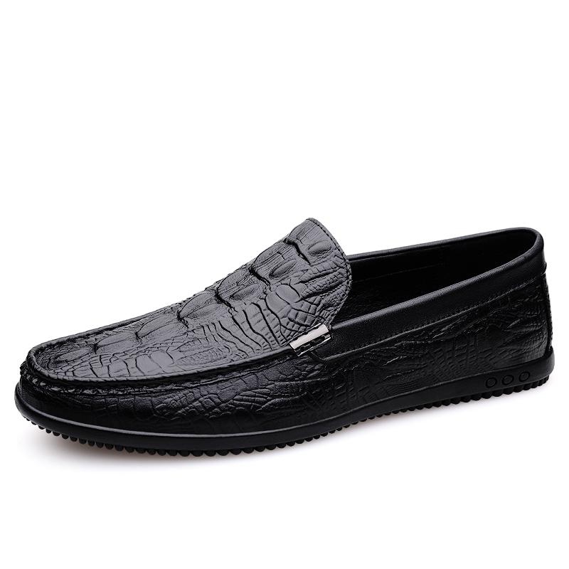 Genuine Leather Male Casual Shoes Fashion Mens Loafers Breathable Slip On Driving Shoes Crocodile Pattern Moccasins Comfy Flats