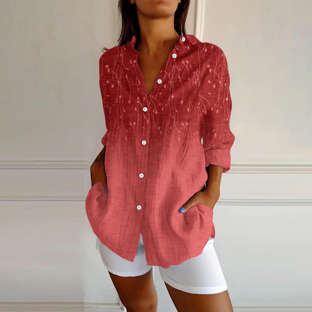 Womens Button Down Shirts Cotton Linen Long Sleeve Dress Shirts Casual Summer Tops Work Blouses