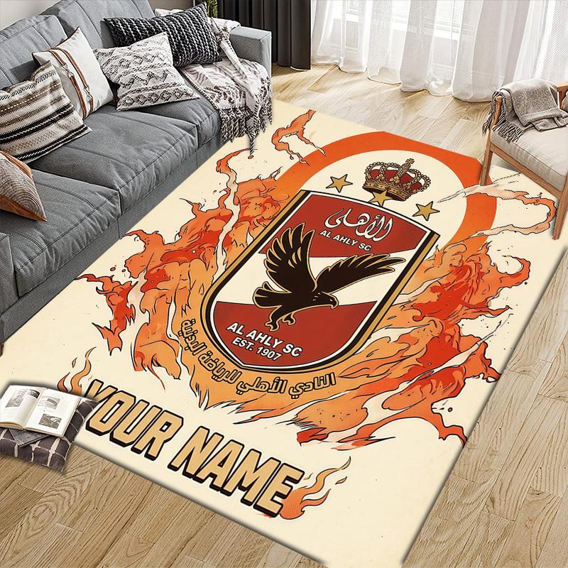 Custom Name Al Ahly SC2 Flannel Pattern Square Carpet,Area Rug,Carpet Rug for Living Room Bedroom Sofa Playroom Decor,Non-slip Floor Mat
