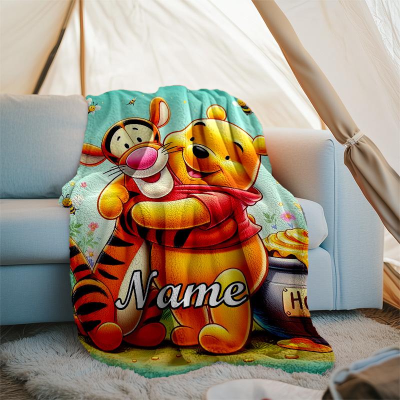 Customizable Winnie Throw Blanket – Personalized Name, All-Season Cozy Snug Blanket, Machine Washable, Personalized Blanket