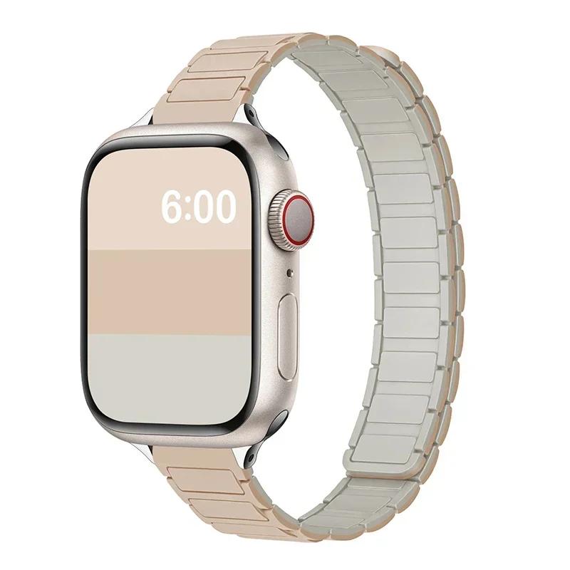 Магнитный силиконовый ремешок-петля для Apple Watch S11 42/46 мм 41 мм 45 мм Тонкие ремешки 44 мм 40 мм 38 мм Браслет iWatch SE 10 9 8 7 6 5 4 Ultra1/2/3 49